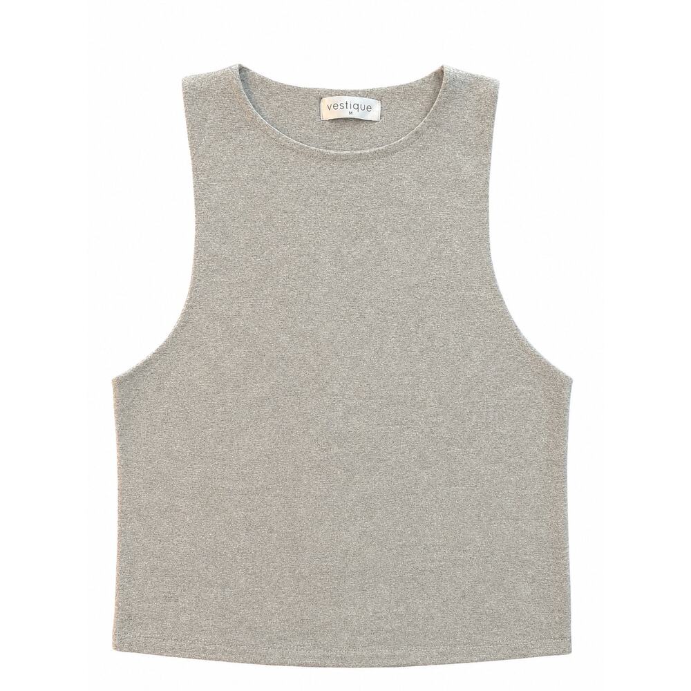 Vestique Grey Knit Cropped Tank Top High Neck Size Medium EUC - Picture 2 of 6
